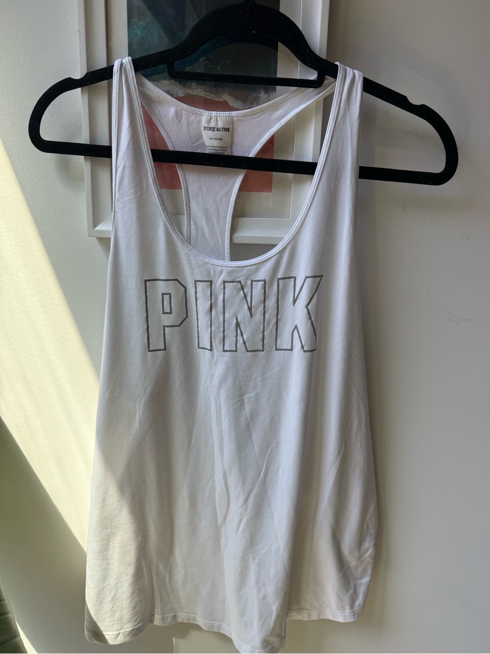PINK Victoria's Secret White Racerback Tank with Outlined Logo